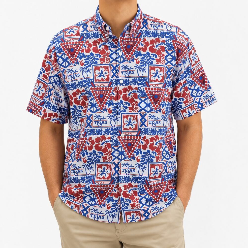 Wet Dog Shirt Mens XL Red Blue White Tejas Floral Short Sleeve Classic Button-Up